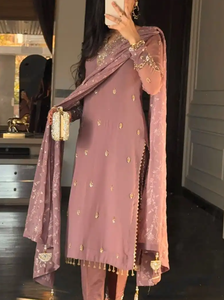 Traje Salwar Plazzo de Georgette Sintética Premium para Mujer con Bordado Intenso, Vestido Tradicional Elegante para Bodas y Festividades - Product Image 4