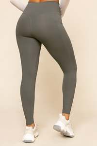 High Waist Solid Color Yoga <b>Leggings</b> Full Length Seamless With <b>Pockets</b> Four-Way Stretch Spandex Nylon Women's - Product Image 2