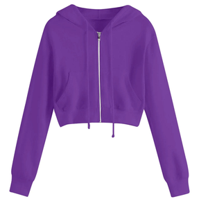 Sudadera corta con cremallera para mujer, color verde, de punto, de manga larga, informal, lisa. - Product Image 2