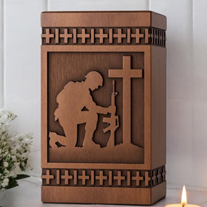 Handmade Rosewood Military Cremation Urn: Soldier & Cross Engraved Veteran Memorial Memorial Keepsake by AYAANS - Product Image 6