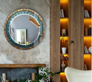 REHMAN CRAFT Turquoise & Antique Gold Mosaic Handmade LED <b>Round</b> <b>Wall</b> <b>Mirror</b> with MDF Wood & Bone Inlay - Product Image 5