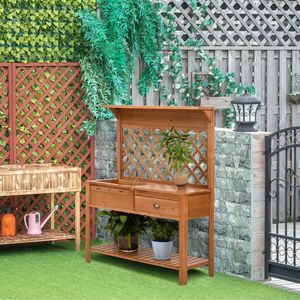 Panca da Giardino in Legno per Esterni con Ganci per Cassetti in Metallo, Ripiano Portaoggetti e Schienale a Griglia per Uso in Centri Commerciali o Parchi - Product Image 2