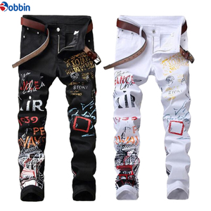 Custom Men's High <b>Elastic</b> <b>Waist</b> Printed Straight Leg <b>Jeans</b> Pants Customized Color & Design for Night Club - Product Image 4