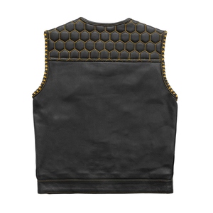 Gilet de club en cuir de luxe respirant pour homme, style vintage, avec poches à rabat sur la poitrine, service OEM, gilet en cuir de vachette personnalisable - Product Image 5