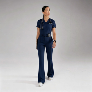 Meilleurs ensembles de blouses unisexes à col en V avec poches et pantalons évasés, uniformes d'hôpital, designs de LOGO personnalisés, tenues médicales pour dentistes et médecins - Product Image 1