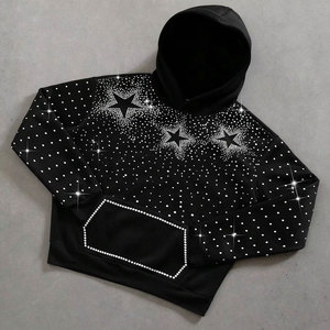 Sweat-shirts à capuche surdimensionnés personnalisés pour hommes, style Hip Hop Streetwear, entièrement brodés, en polaire, avec strass, poche respirante - Product Image 4