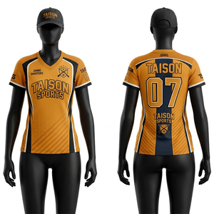 Women <b>Shooting</b> Jersey 180 GSM Interlock Polyester Gold Black Side Panel V Neck Sublimation Embroidery Custom Team Wear Pro - Product Image 1