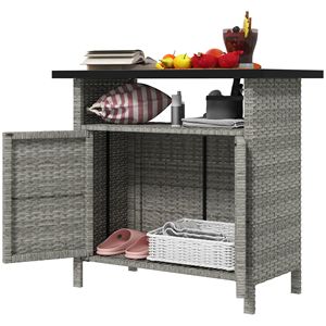 Armadietto porta asciugamani da esterno in vimini intrecciato con 2 ante e ripiano - Grigio - Product Image 1
