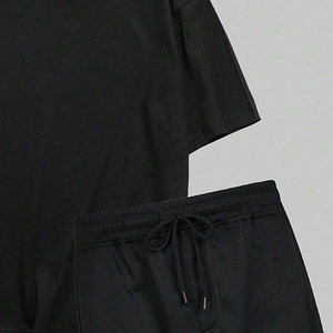 Ensemble décontracté pour homme, chemise à manches courtes en tricot ample d'été, short, t-shirt sport à col en V, ensemble deux pièces - Product Image 5
