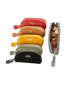 Handmade Genuine Leather Zipper Closure Mini Coin <b>Purse</b> Wallet Floral Embroidery Water Resistant Slim Design Unisex Credit Card - Product Image 5
