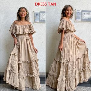 Boho Shoulder for Ruffled <b>Ball</b> <b>Gown</b> <b>Maternity</b> Maxi Dress Floor-Length Beach Wedding Cotton Breathable Eco-Friendly - Product Image 3