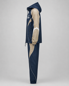 Conjunto Deportivo de Hombre con Capucha, Estilo Waffle, 100% Poliéster, Color Azul Marino y Beige, Chaqueta Deportiva con Cierre Completo y Pantalones, Ropa de Invierno - Product Image 2