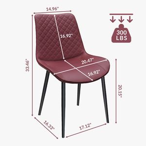 Set di 2 Sedie da Pranzo in Pelle PU Rosso Vino con Gambe in Metallo, Sedie Senza Braccioli Imbottite a Scacchi per Cucina, Ristorante, Soggiorno - Product Image 2