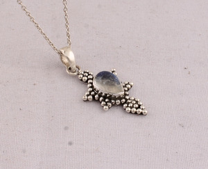 925 Sterling Silver Rainbow <b>Moonstone</b> <b>Pendant</b> Wholesale Natural Blue Fire <b>Moonstone</b> Dotted Bezel Jewelry Handmade Boho Gemstone - Product Image 1