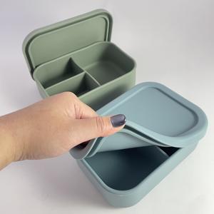 Boîte à lunch en silicone à 3 compartiments de 700 ml - Étanche - Passe au micro-ondes - Plateau bento de qualité alimentaire pour enfants, adultes et repas en déplacement - Product Image 3