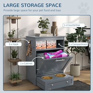 Mobiletto Contenitore Grigio per Alimenti per Animali Domestici con Ciotole Rialzate e Accessori per l'Idratazione - Product Image 4