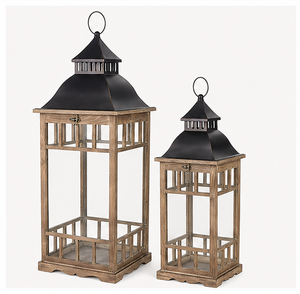 Handcrafted Rustic Farmhouse Wooden <b>Lantern</b> <b>Set</b> with Galvanized Metal Top Vintage Decorative Candle Holder for Indoor Outdoor - Product Image 5