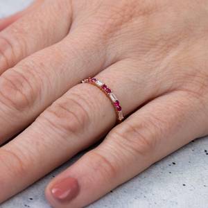 Ruby Baguette Eternity <b>Ring</b> Toryn Half Three Quarters Full <b>Stacking</b> Wedding <b>Ring</b> 925 Sterling Silver 14K Gold Plated - Product Image 3