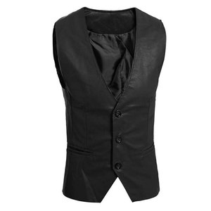 Gilet en cuir véritable SALVA pour homme, col en V, fermeture éclair sur le devant, vêtement d'extérieur décontracté, coupe classique, couleur unie, style motard, pour l'hiver - Product Image 4