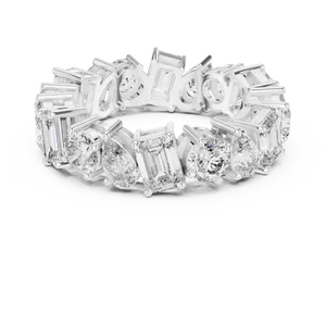 Alternating Multi Shape Pear Round <b>Emerald</b> Lab Grown Diamond Eternity Band 925 <b>Silver</b> Unisex <b>Ring</b> 5.76 CTW Luxury Statement - Product Image 1