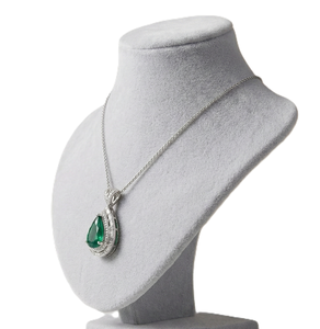Collar con colgante de halo de piedra de nacimiento, con esmeralda de corte pera y diamante de laboratorio, de oro macizo de 10K y 14K, collar de novia de alta joyería - Product Image 6