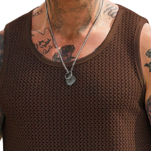 Camiseta sin mangas de punto abierto 100% algodón para hombre, cuello redondo, transpirable, de secado rápido, informal, para verano, gimnasio, playa, vacaciones, moda - Product Image 5