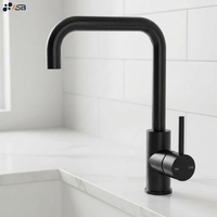 Keran Dapur Kamar Mandi Modern Satu Lubang Kuningan Premium Hitam Fungsi Air Dingin Desain Tembaga Terpasang di Dek 1 Pegangan Mudah