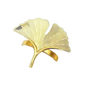 Rond de serviette en feuille de gingko doré fabriqué à la main porte-serviettes en tissu anneaux de serviette en métal personnalisés artisanat en métal décor à la maison - Product Image 1