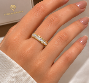 Bague de promesse empilable en or massif 10K 14K 18K avec diamant de laboratoire taille baguette certifié IGI, clarté DEF VS VVS, vente en gros - Product Image 2