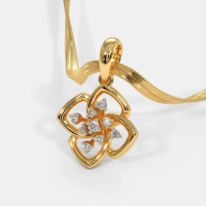 Yellow Gold Four Petal Floral Lab Grown Diamond Pendant Necklace - Product Image 5