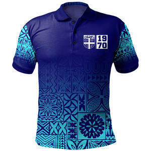 เสื้อโปโลชายสีน้ำเงินลายดอกโพลีนีเซียน แขนสั้น ผ้าโพลีเอสเตอร์ 100% ทรงปกติ ดีไซน์ลำลอง พิมพ์ลาย - Product Image 3