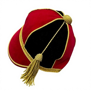 Casquette de rugby en velours rouge et noir avec bordure dorée, pompon et broderie 3D personnalisable, unisexe pour adultes, ajustable, toutes saisons - Product Image 3