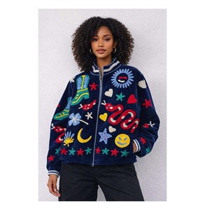 Velvet Embroidered Suzani Bomber Jacket: Handmade Floral Streetwear - Product Image 1