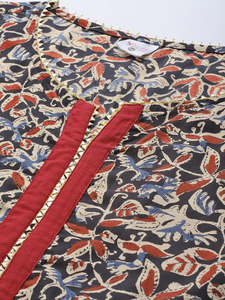 Kurti Anarkali en coton pour femmes grandes tailles avec imprimé floral multicolore, col rond et manches trois quarts - Product Image 5
