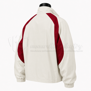 Chaqueta Deportiva Unisex Blanca y Roja, Ecológica, Impermeable, Cortavientos, de Lona, con Cuello Alto y Cierre de Cremallera - Product Image 4