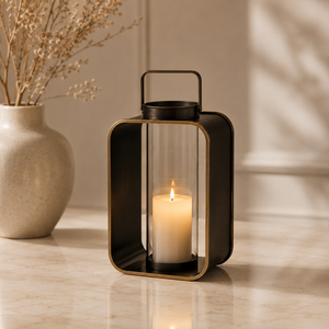 Gold Brass <b>Candle</b> Stand With Dual Rings And Glass Holder For Home Decoration - Product Image 2