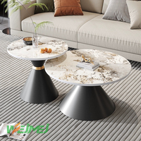Table basse Saigon avec plateau en pierre frittée et base en métal, table basse conique en pierre, ensemble de 2 pièces, plateau gris