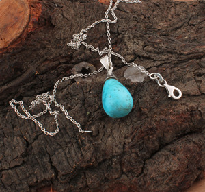 Natural Turquoise <b>Charms</b> 925 Sterling Silver Platinum Plated Vintage Wholesale Gemstone Jewelry Unisex Stamped Necklace Gift - Product Image 5