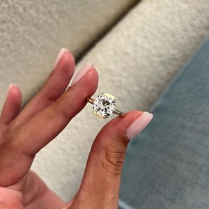3 Carat Cushion E VVS2 Lab Grown Diamond Half Bezel Engagement <b>Ring</b> , 14k Yellow Gold <b>Thin</b> Solitaire <b>Ring</b>, IGI Certified - Product Image 4