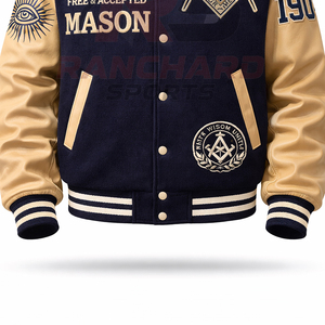 Veste universitaire personnalisée d'inspiration maçonnique – Corps en laine de qualité supérieure avec manches en cuir PU et symboles brodés - Product Image 3