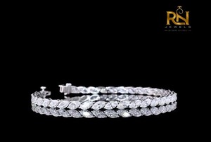 Marquise Cut Lab Grown Diamond Tennis Bracelet Leaf Shape Eternity Link Bracelet 9K 14K 18K <b>Solid</b> <b>Gold</b> Fine Jewelry - Product Image 2