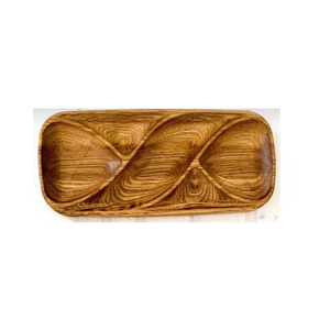Handcrafted Polished Wooden Rectangle Tray 3 Marble Enameled Compartments Eco-Friendly Snack Condiment Organizer Modern - Product Image 6