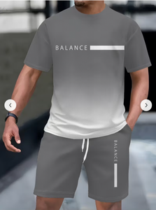 Balance Mens Summer <b>TShirt</b> <b>and</b> <b>Shorts</b> <b>Set</b> Gray Knitted Casual Streetwear Quick Dry Two Piece Outfit - Product Image 4