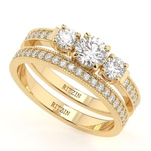14K Rose Gold Round Cut Lab Grown Diamond 3 Stone with Accents Engagement Bridal <b>Set</b> <b>Ring</b> for <b>Women</b> - Product Image 5