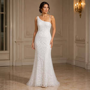 Luxury White One Shoulder Lace Mermaid Wedding Gown for Women Elegant Bridal Dress Formal Reception Ceremony Maxi Dress Couture - Product Image 2