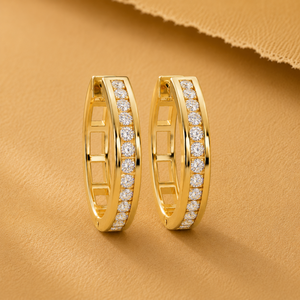 Channel Set Huggie Hoops Earrings 14k Pure Gold Round Brilliant Lab Grown Diamond Hoop Anniversary Gift Everyday Wear Wholesale - Product Image 2
