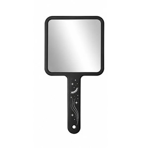 Handheld <b>Square</b> Makeup <b>Mirror</b> With Moon And Eyelash Design Black Plastic Handle Single Sided - Product Image 2
