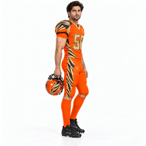 Tenue de football américain personnalisée, maillot et pantalon sublimés orange, vêtements d'entraînement et de match pour équipe, spandex/polyester respirant - Product Image 2
