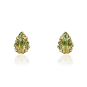 ต่างหูแบบมินิมอลรูปใบไม้แกะสลักด้วยมือ ดีไซน์ใหม่ ประดับด้วยทัวร์มาลีนสีเขียว ทองคำแท้ 14K รับสั่งทำเครื่องประดับจำนวนมาก - Product Image 1