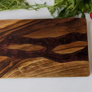 Tabla de cortar de resina epoxi de madera de acacia rectangular Bloque de cortar hecho a mano de primera calidad para queso, pan y uso en la cocina - Product Image 1